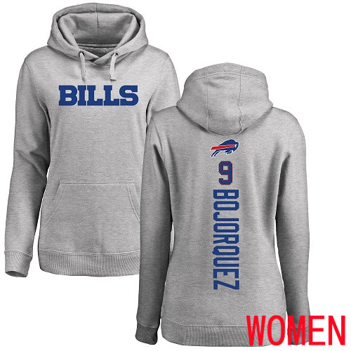 NFL Women Buffalo Bills #9 Corey Bojorquez Ash Backer Pullover Hoodie Sweatshirt